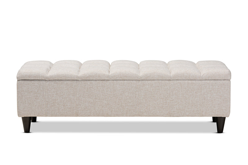 Baxton Studio Brette Mid-Century Modern Light Blue Fabric Upholstered Dark Brown Finished Wood Storage Bench Ottoman