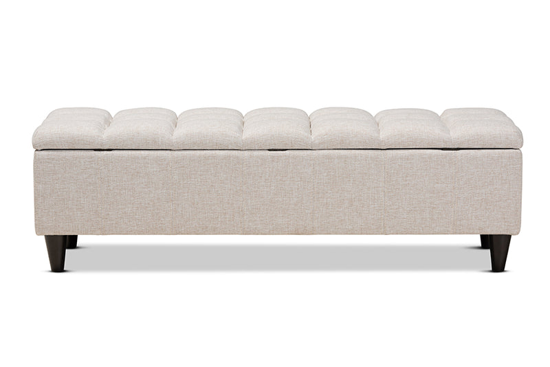 Baxton Studio Brette Mid-Century Modern Light Blue Fabric Upholstered Dark Brown Finished Wood Storage Bench Ottoman