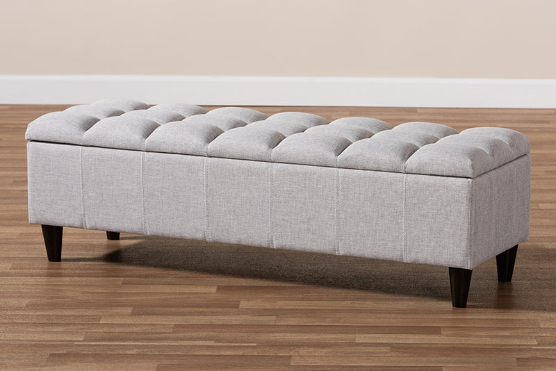 Baxton Studio Brette Mid-Century Modern Grayish Beige Fabric Upholstered Dark Brown Finished Wood Storage Bench Ottoman