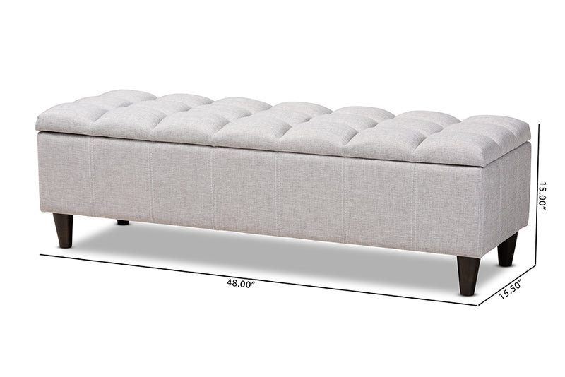 Baxton Studio Brette Mid-Century Modern Grayish Beige Fabric Upholstered Dark Brown Finished Wood Storage Bench Ottoman