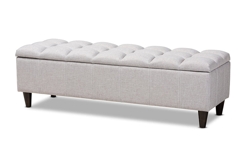 Baxton Studio Brette Mid-Century Modern Grayish Beige Fabric Upholstered Dark Brown Finished Wood Storage Bench Ottoman