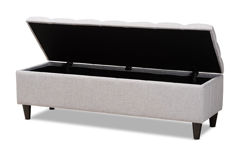 Baxton Studio Brette Mid-Century Modern Grayish Beige Fabric Upholstered Dark Brown Finished Wood Storage Bench Ottoman
