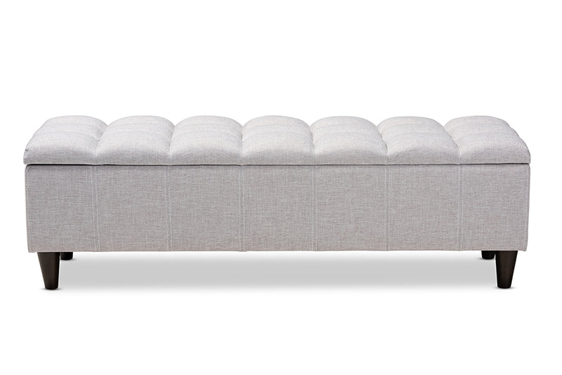 Baxton Studio Brette Mid-Century Modern Grayish Beige Fabric Upholstered Dark Brown Finished Wood Storage Bench Ottoman
