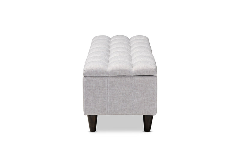 Baxton Studio Brette Mid-Century Modern Grayish Beige Fabric Upholstered Dark Brown Finished Wood Storage Bench Ottoman