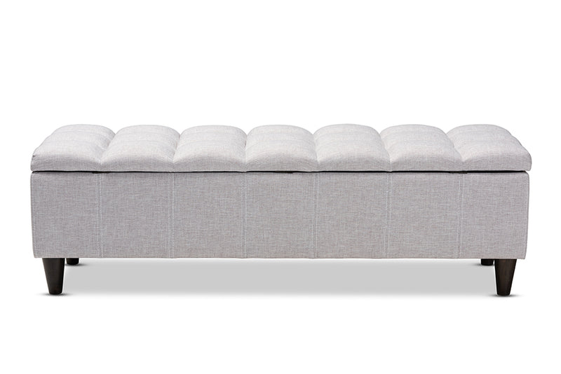 Baxton Studio Brette Mid-Century Modern Grayish Beige Fabric Upholstered Dark Brown Finished Wood Storage Bench Ottoman