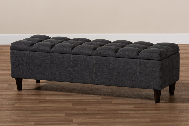 Baxton Studio Brette Mid-Century Modern Charcoal Fabric Upholstered Dark Brown Finished Wood Storage Bench Ottoman