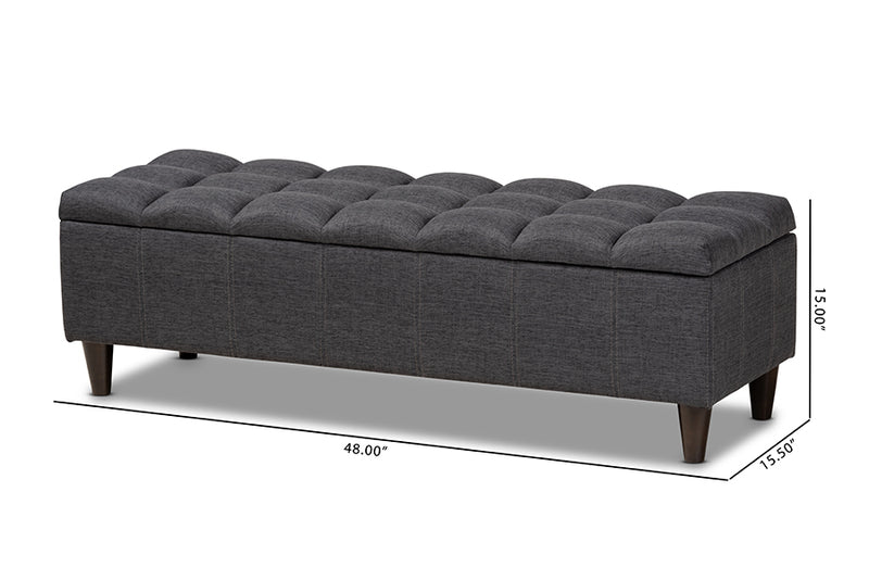 Baxton Studio Brette Mid-Century Modern Charcoal Fabric Upholstered Dark Brown Finished Wood Storage Bench Ottoman