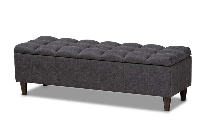 Baxton Studio Brette Mid-Century Modern Charcoal Fabric Upholstered Dark Brown Finished Wood Storage Bench Ottoman