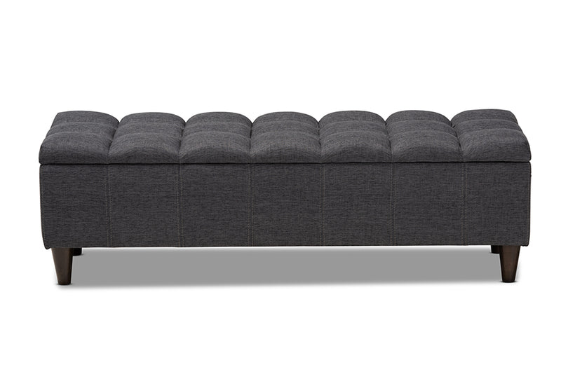 Baxton Studio Brette Mid-Century Modern Charcoal Fabric Upholstered Dark Brown Finished Wood Storage Bench Ottoman