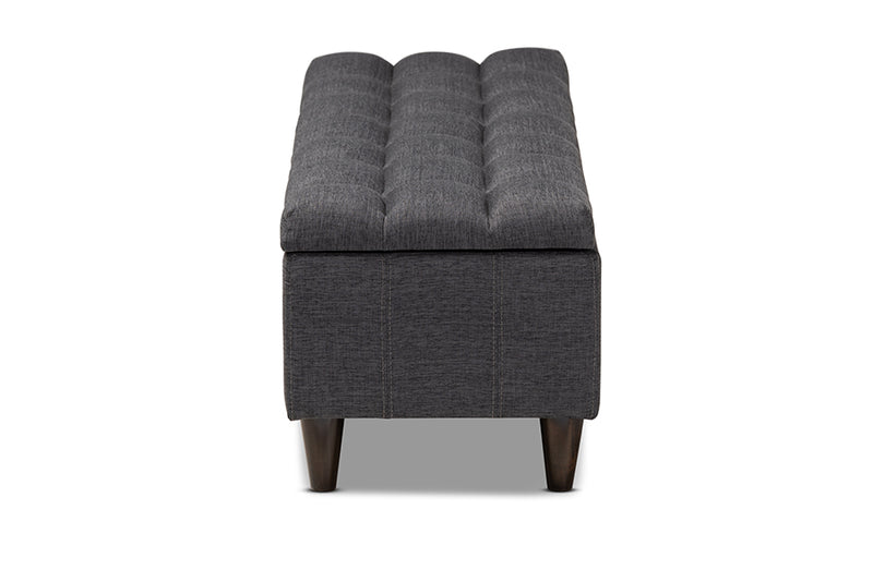 Baxton Studio Brette Mid-Century Modern Charcoal Fabric Upholstered Dark Brown Finished Wood Storage Bench Ottoman