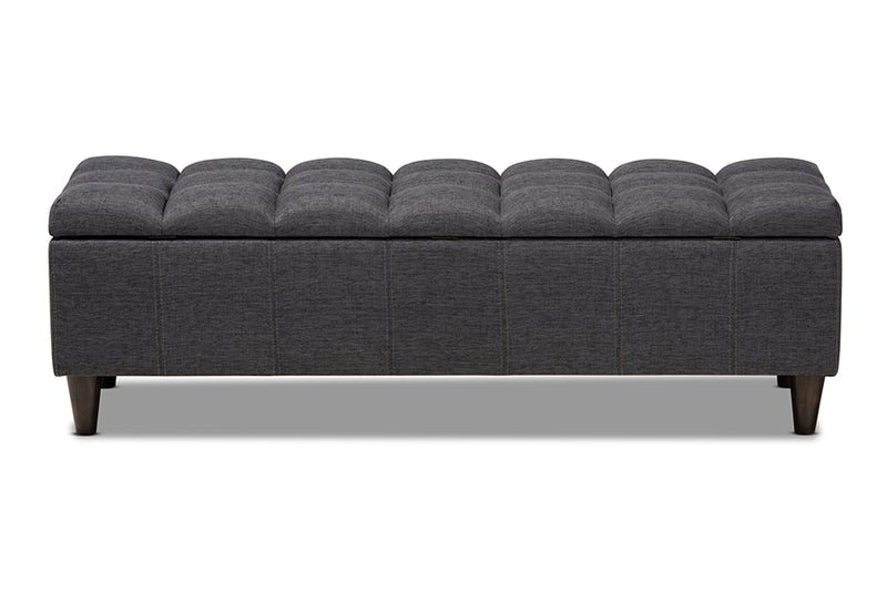 Baxton Studio Brette Mid-Century Modern Charcoal Fabric Upholstered Dark Brown Finished Wood Storage Bench Ottoman