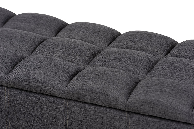 Baxton Studio Brette Mid-Century Modern Charcoal Fabric Upholstered Dark Brown Finished Wood Storage Bench Ottoman