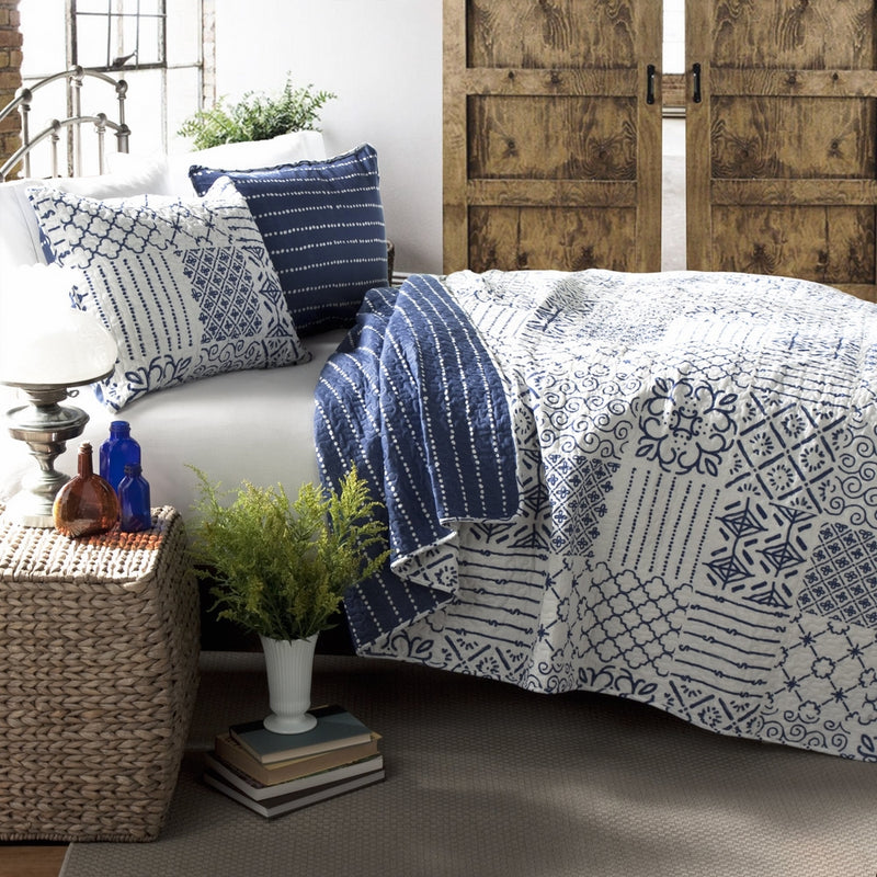 Lush Decor Monique 3-Piece Quilt Set, Full/Queen, Blue