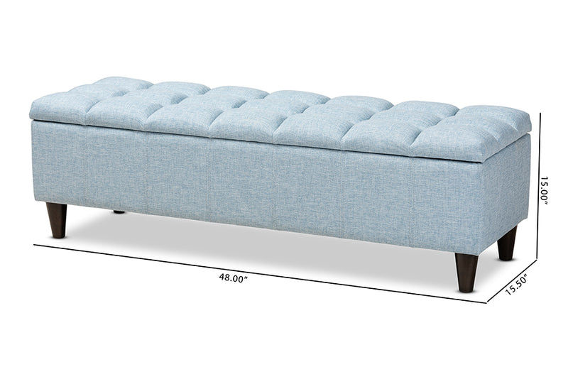 Baxton Studio Brette Mid-Century Modern Light Blue Fabric Upholstered Dark Brown Finished Wood Storage Bench Ottoman