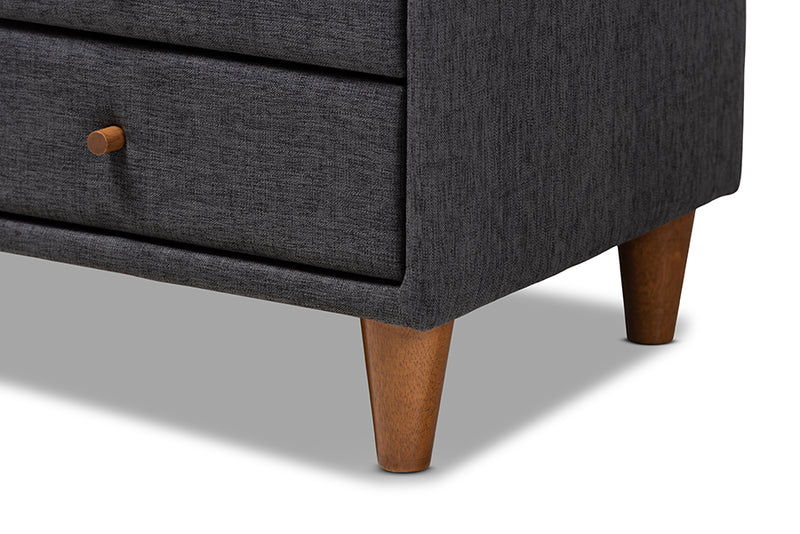 Baxton Studio Claverie Mid-Century Modern Charcoal Fabric Upholstered 2-Drawer Wood Nightstand