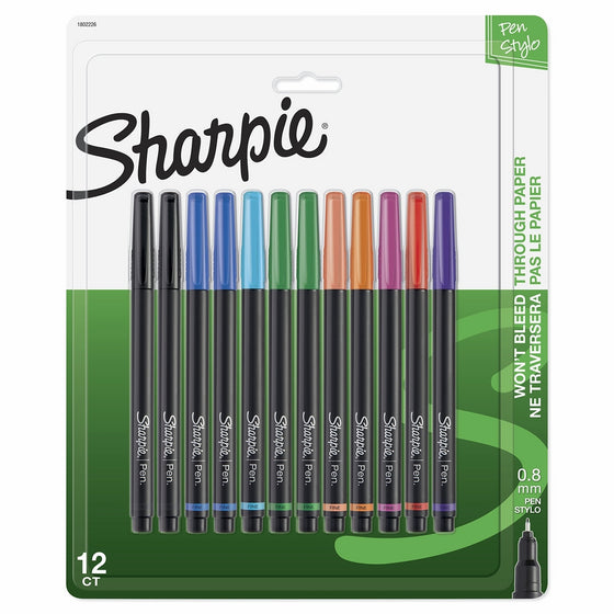 Sanford 1802226 Sharpie Pen, Fine Point, Assorted Colors, 12-Count