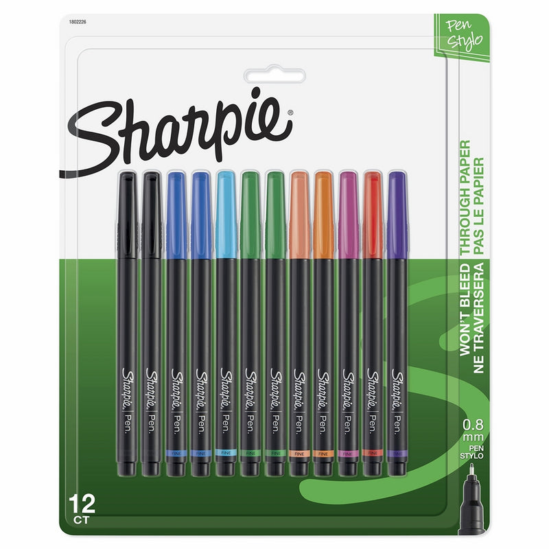 Sanford 1802226 Sharpie Pen, Fine Point, Assorted Colors, 12-Count