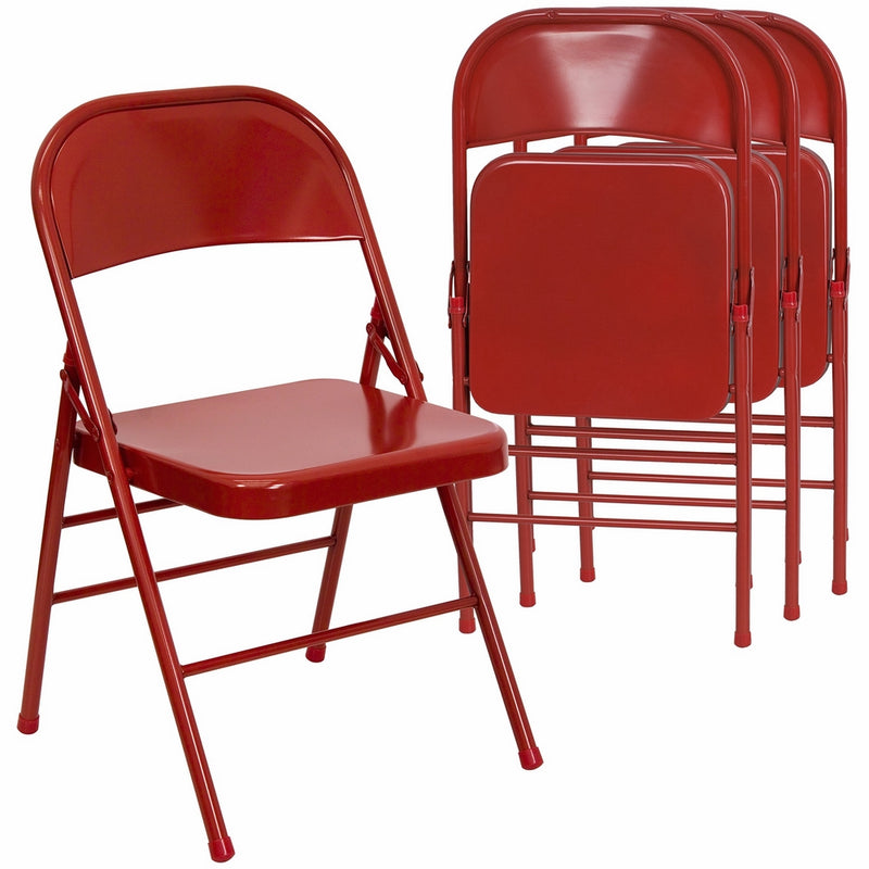 Flash Furniture 4 Pk. HERCULES Series Triple Braced & Double Hinged Red Metal Folding Chair