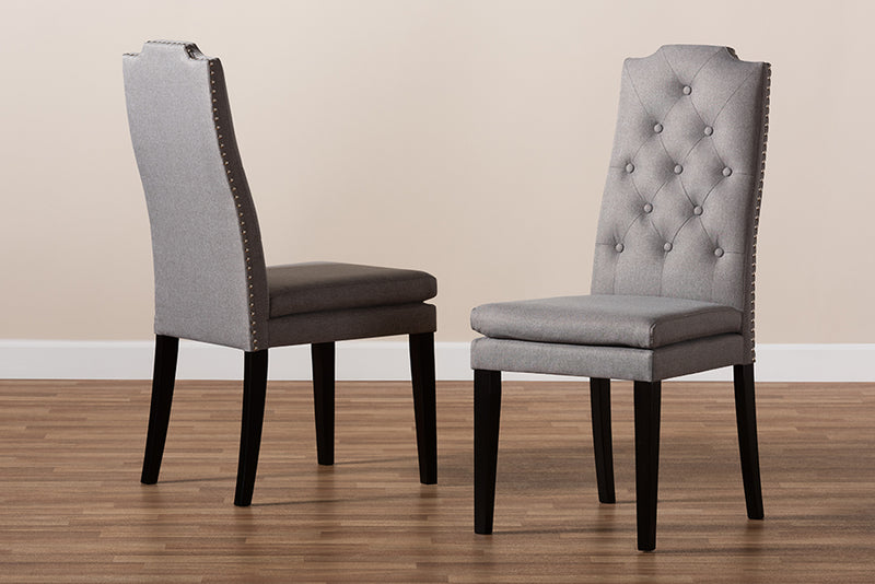 Baxton Studio Dylin Modern and ContemporaryGray Fabric Upholstered Button Tufted Wood Dining Chair Set of 2