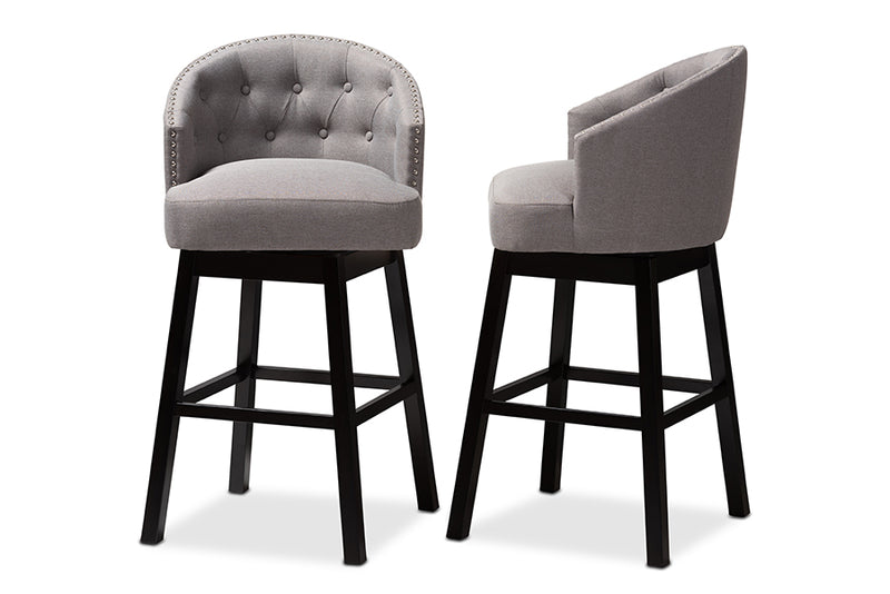 Baxton Studio Theron Transitional Gray Fabric Upholstered Wood Swivel Bar Stool Set of 2