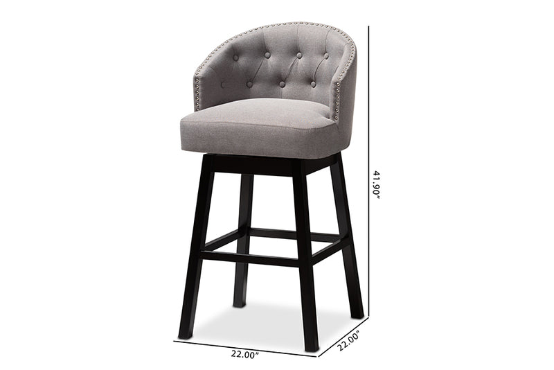 Baxton Studio Theron Transitional Gray Fabric Upholstered Wood Swivel Bar Stool Set of 2