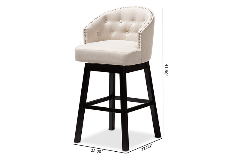 Baxton Studio Theron Transitional Light Beige Fabric Upholstered Wood Swivel Bar Stool Set of 2