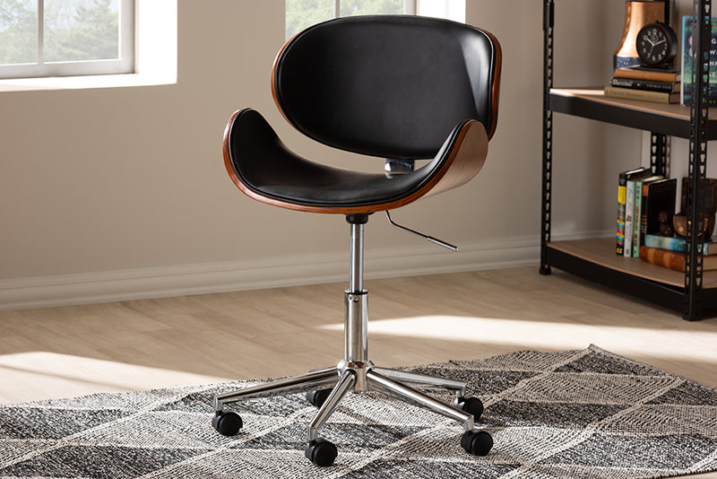 Baxton Studio Ambrosio Modern and Contemporary Black Faux Leather Upholstered Chrome-Finished Metal Adjustable Swivel Office Chair