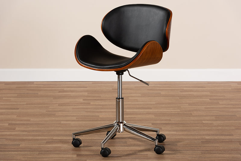 Baxton Studio Ambrosio Modern and Contemporary Black Faux Leather Upholstered Chrome-Finished Metal Adjustable Swivel Office Chair