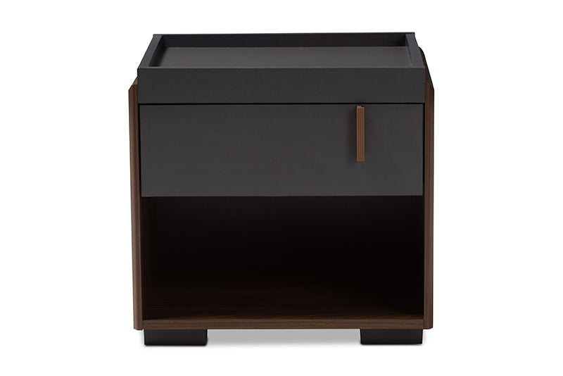 Baxton Studio Rikke Modern and Contemporary Two-Tone Gray and Walnut Finished Wood 1-Drawer Nightstand