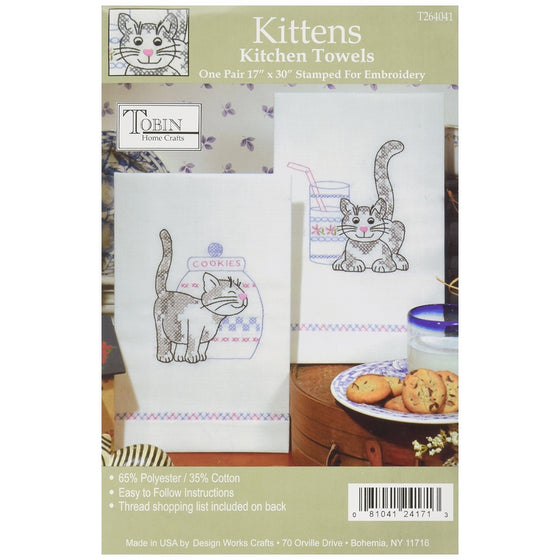 Tobin Stamped Kitchen Towels for Embroidery, Kittens