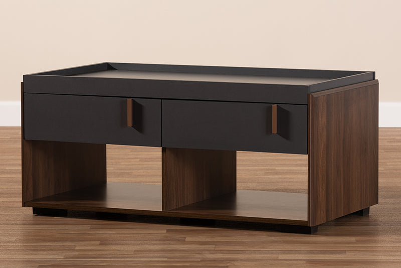 Baxton Studio Rikke Modern and Contemporary Two-Tone Gray and Walnut Finished Wood 2-Drawer Coffee Table