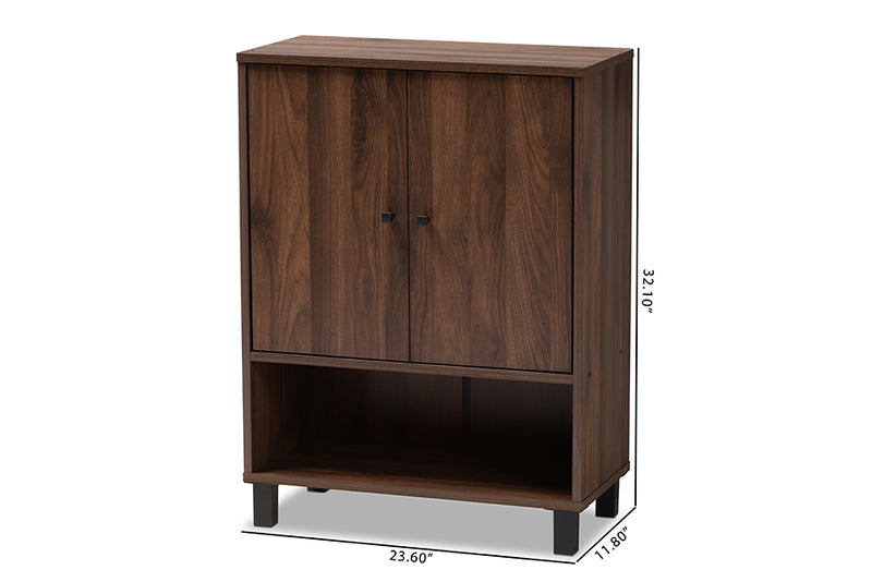 Baxton Studio Rossin Modern and Contemporary Walnut Brown Finished 2-Door Wood Entryway Shoe Storage Cabinet