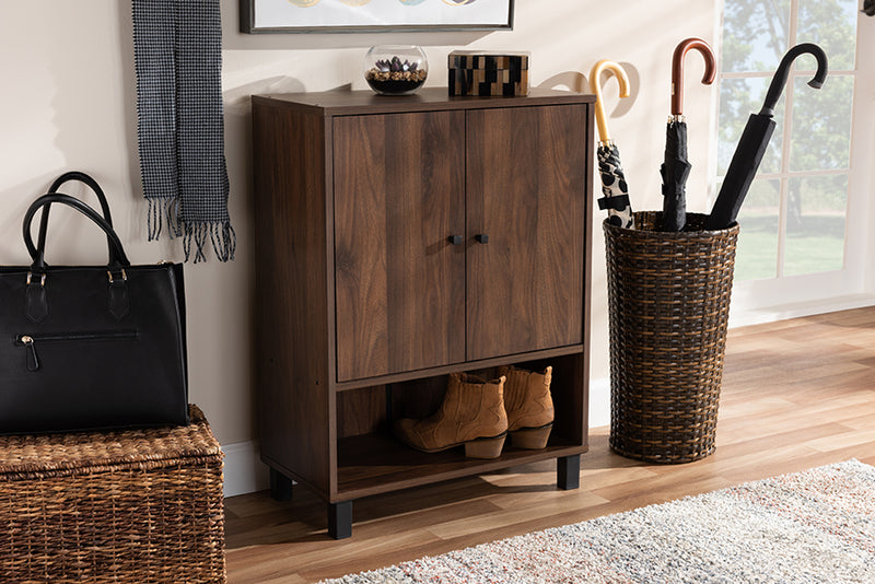 Baxton Studio Rossin Modern and Contemporary Walnut Brown Finished 2-Door Wood Entryway Shoe Storage Cabinet