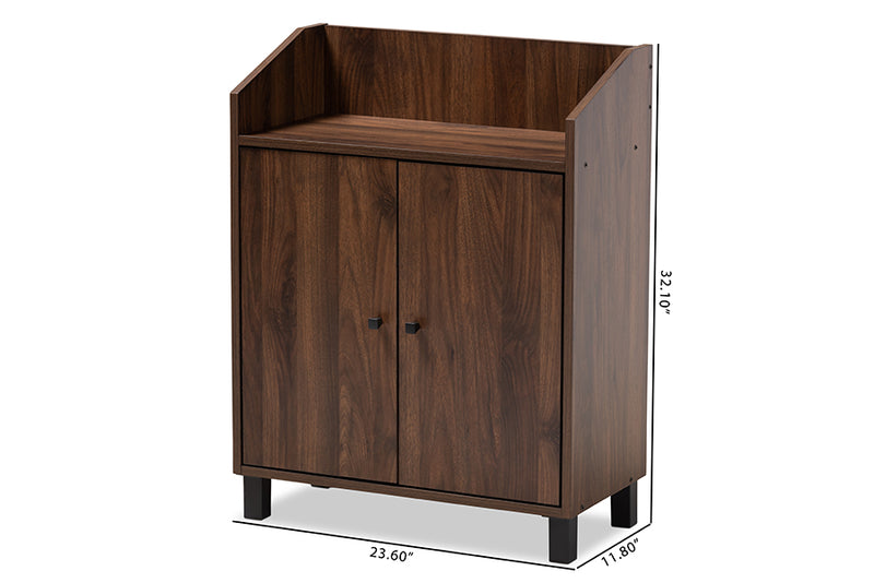 Baxton Studio Rossin Modern and Contemporary Walnut Brown Finished 2-Door Wood Entryway Shoe Storage Cabinet with Open Shelf