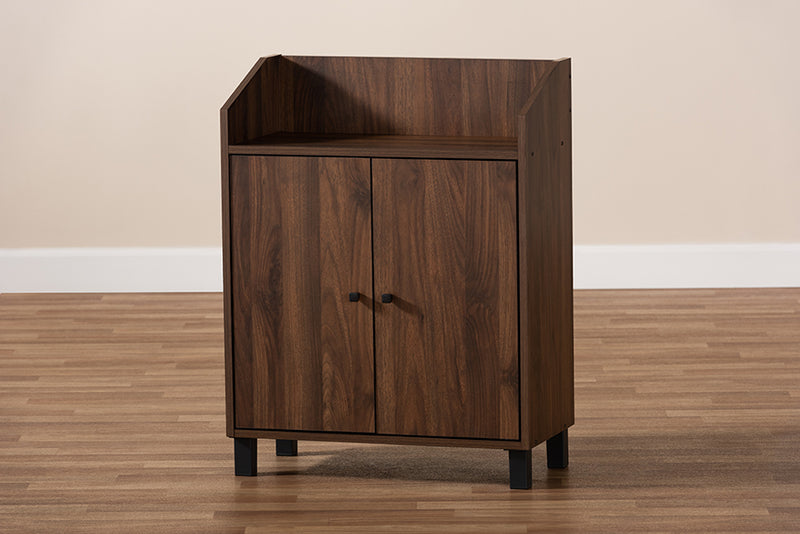 Baxton Studio Rossin Modern and Contemporary Walnut Brown Finished 2-Door Wood Entryway Shoe Storage Cabinet with Open Shelf