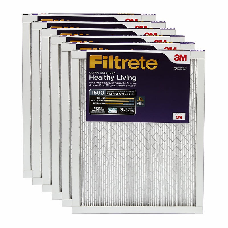 Filtrete MPR 1500 18 x 24 x 1 Healthy Living Ultra Allergen Reduction AC Furnace Air Filter, Guaranteed Airflow up to 90 days, 6-Pack