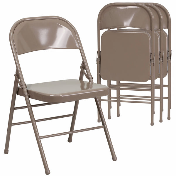 Flash Furniture 4 Pk. HERCULES Series Triple Braced & Double Hinged Beige Metal Folding Chair