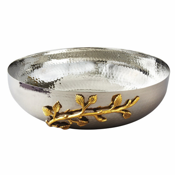 Elegance Golden Vine Hammered Salad Bowl, 12-Inch, Silver/Gold