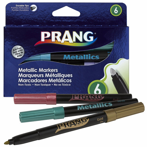 Prang Metallic Markers, Bullet Tip, 6 Color Set, Pink, Blue, Green, Purple, Silver, Gold (80598)