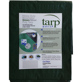 Kotap 10-ft x 20-ft Heavy-Duty 12 by 12 Cross Weave 8-mil Reversible Green/Silver Poly Tarp, Item: TGS-1020