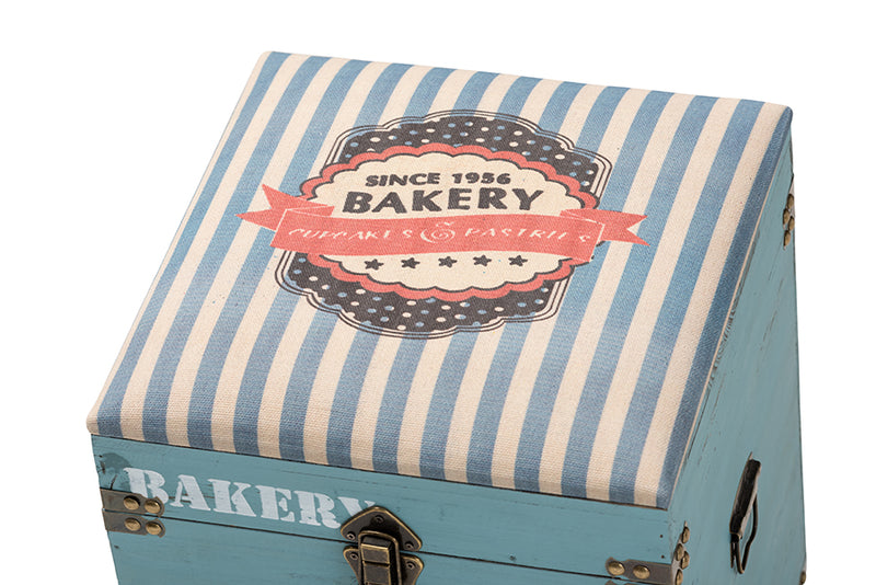 Baxton Studio Caye Vintage Striped Fabric Upholstered Light Blue Finished Wood Storage Trunk Ottoman