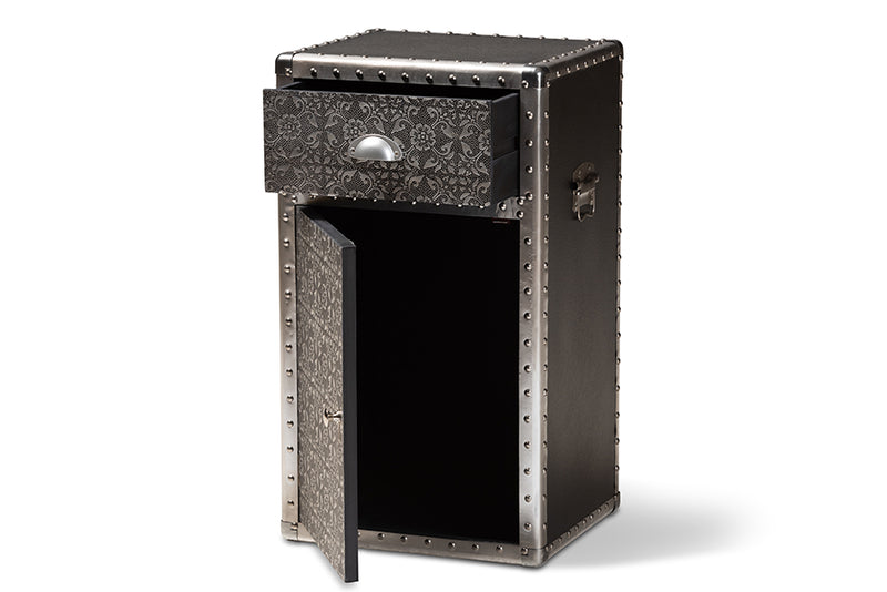 Baxton Studio Cosette Vintage Industrial Silver Metal Floral Accent Cabinet