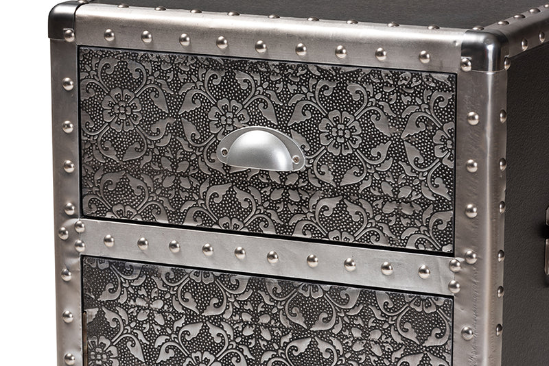 Baxton Studio Cosette Vintage Industrial Silver Metal Floral Accent Cabinet