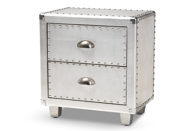 Baxton Studio Davet French Industrial Silver Metal 2-Drawer Nightstand