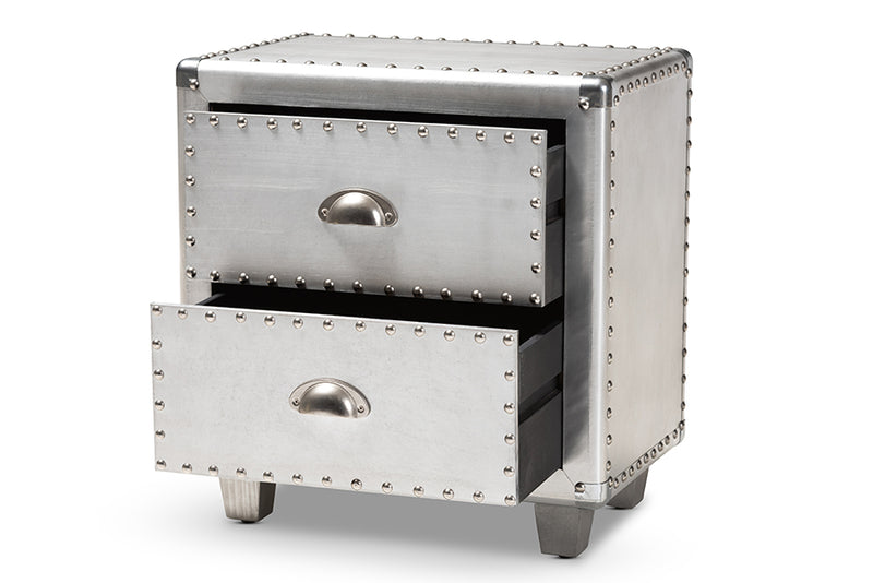 Baxton Studio Davet French Industrial Silver Metal 2-Drawer Nightstand
