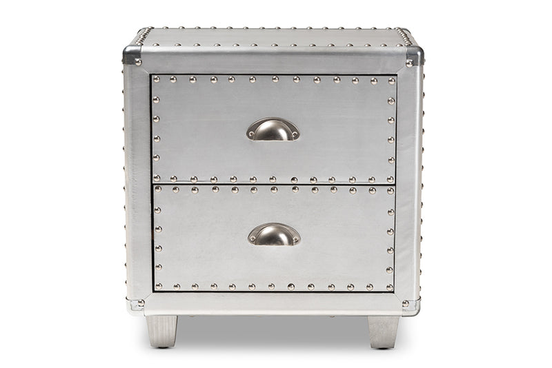 Baxton Studio Davet French Industrial Silver Metal 2-Drawer Nightstand