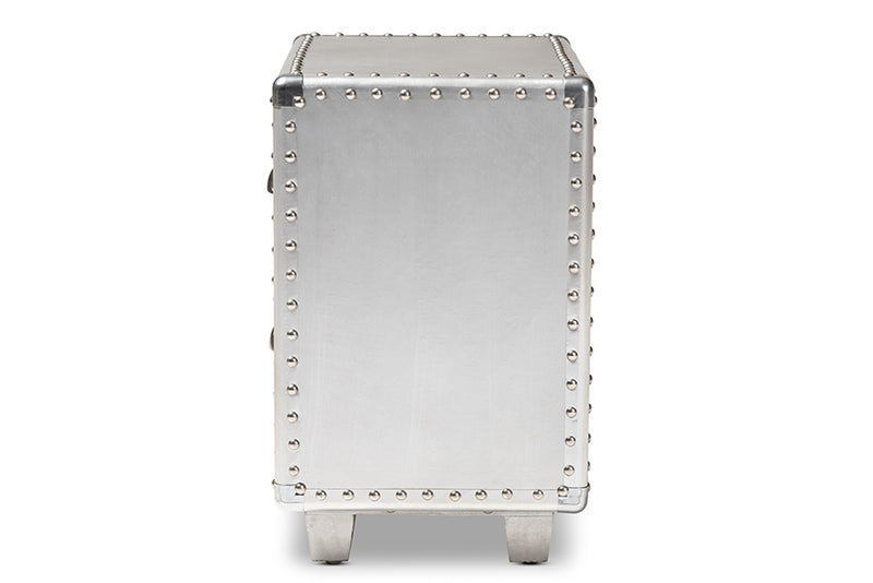 Baxton Studio Davet French Industrial Silver Metal 2-Drawer Nightstand