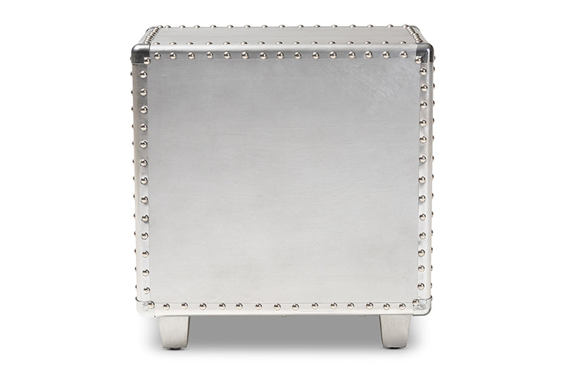 Baxton Studio Davet French Industrial Silver Metal 2-Drawer Nightstand