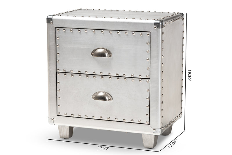 Baxton Studio Davet French Industrial Silver Metal 2-Drawer Nightstand