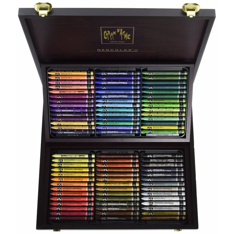 Caran d'Ache Neocolor II Water-Soluble Pastels, Wooden Gift Box - 84 Colors